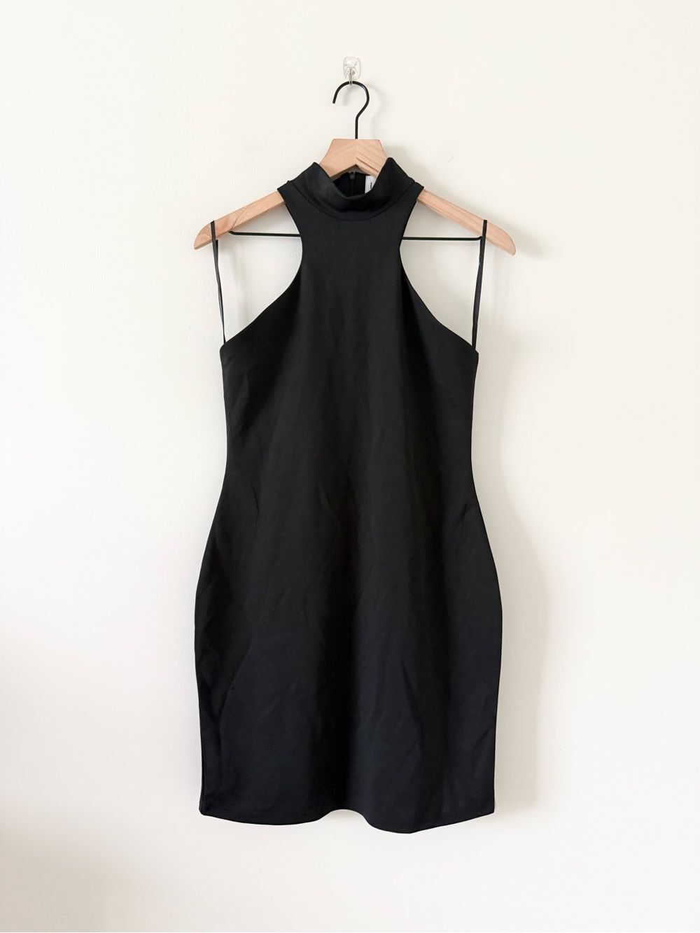 LATE Mock Neck Black Mini Dress with Cutout Shoulders Racer Back Size L